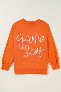 Russet Orange Tinsel Game Day Drop Shoulder Sweatshirt