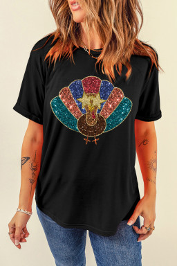 Black Turkey Heat Transfer Printing Graphic Thanksgiving T Shirt