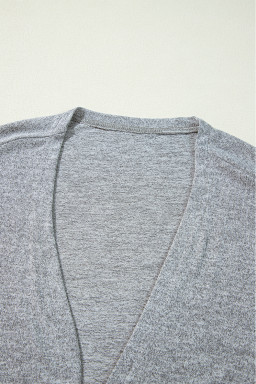 Grey Solid Color Open Front Lightweight Cardigan