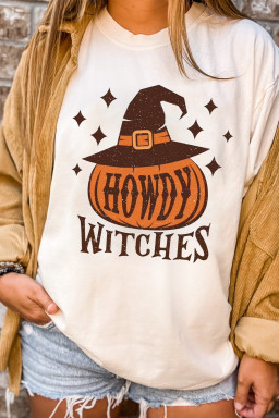 White HOWDY WITCHES Halloween Graphic Crew Neck Tee