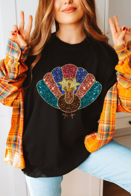 Black Turkey Heat Transfer Printing Graphic Thanksgiving T Shirt