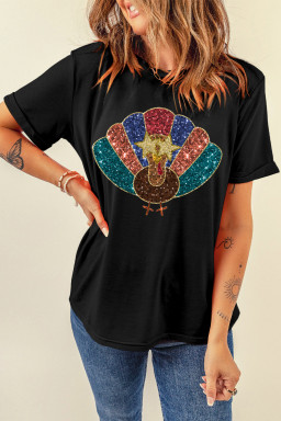 Black Turkey Heat Transfer Printing Graphic Thanksgiving T Shirt