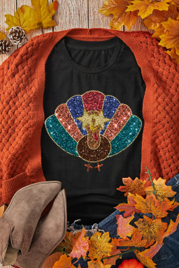 Black Turkey Heat Transfer Printing Graphic Thanksgiving T Shirt