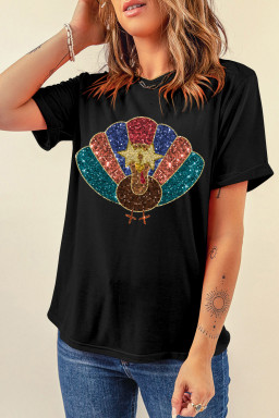 Black Turkey Heat Transfer Printing Graphic Thanksgiving T Shirt