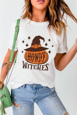 White HOWDY WITCHES Halloween Graphic Crew Neck Tee