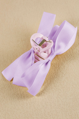 Orchid Petal Solid Color Ribbon Bow Decor Hair Clip