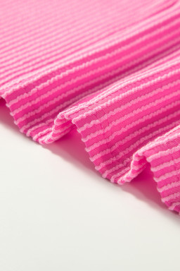 Rose Red Corded Colorblock Patchwork Long Sleeve Top