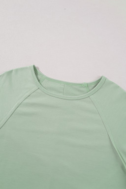 Smoke Green Flower Patchwork Exposed Seam Raglan Sleeve Top