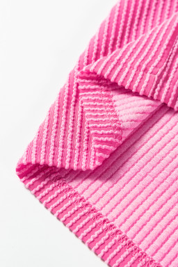 Rose Red Corded Colorblock Patchwork Long Sleeve Top