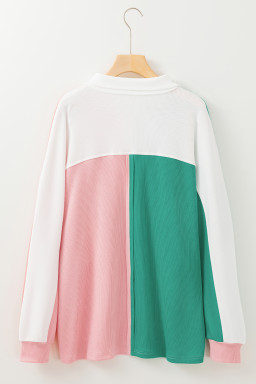Pink Colorblock Patchwork Ribbed Oversized Sweatshirt