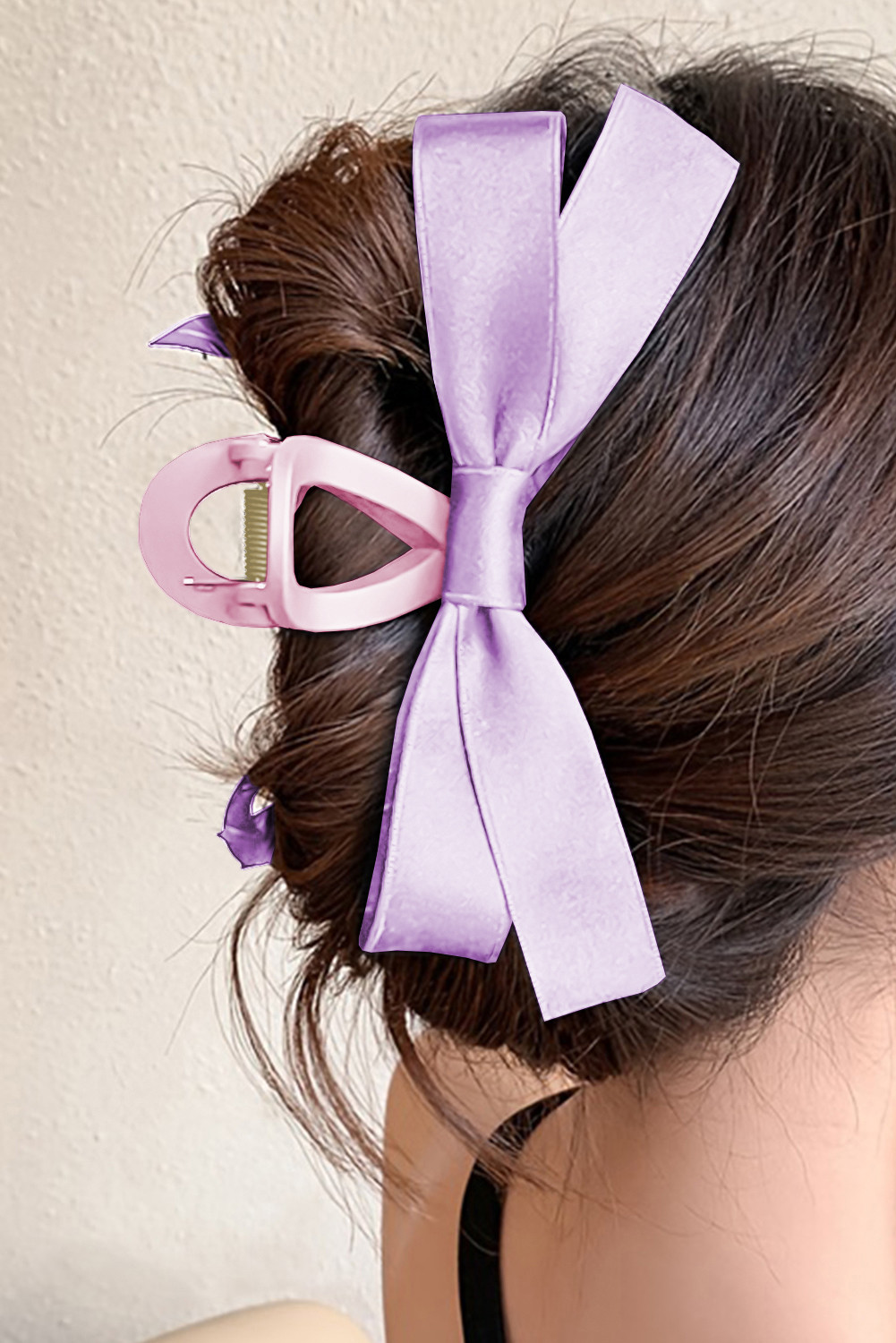Orchid Petal Solid Color Ribbon Bow Decor Hair Clip