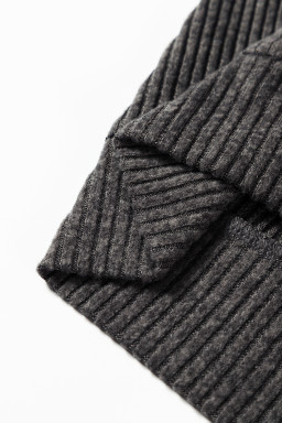 Dark Grey Ribbed Zip Front Drawstring Hoodie