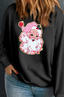 Black Santa Claus Graphic Drop Shoulder Plus Size Sweatshirt