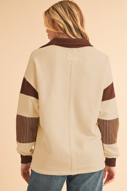 Light French Beige Striped Patchwork Collar Sweatshirt