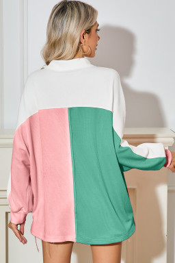 Pink Colorblock Patchwork Ribbed Oversized Sweatshirt