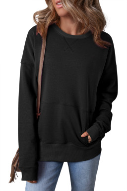 Black Kangaroo Pocket Loose Fit Drop Shoulder Sweatshirt