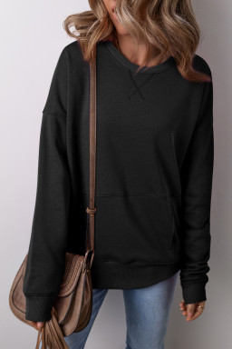 Black Kangaroo Pocket Loose Fit Drop Shoulder Sweatshirt