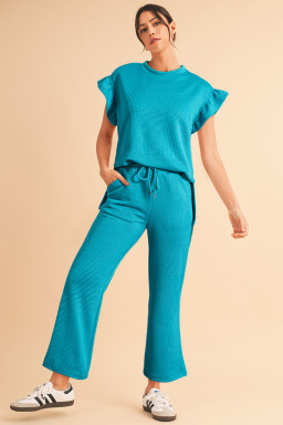 Skobeloff Textured Ruffle Top and Drawstring Pants Set