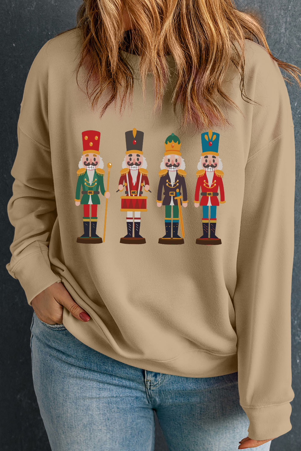Apricot Nutcracker Crewneck Plus Size Sweatshirt