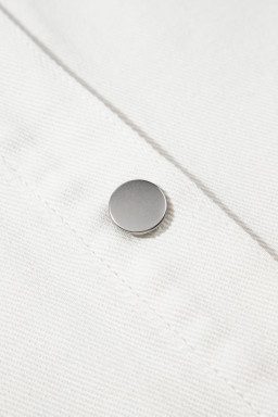 White Spot Patchwork Flap Pocket Distressed Hem Long Denim Jacket