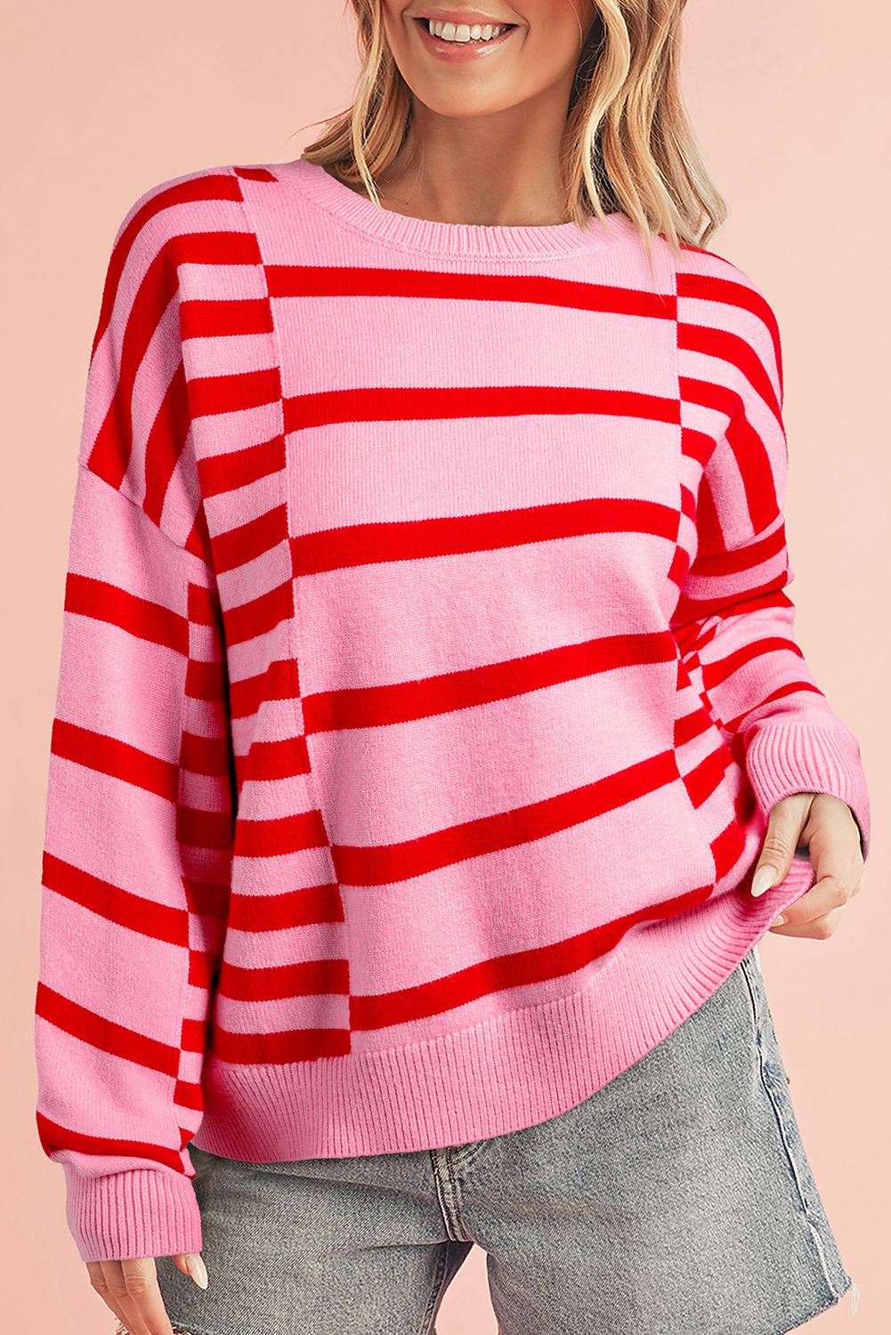 Crop Pink Striped Sweater