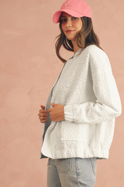 White Floral Embossed Plain Zip-up Jacket