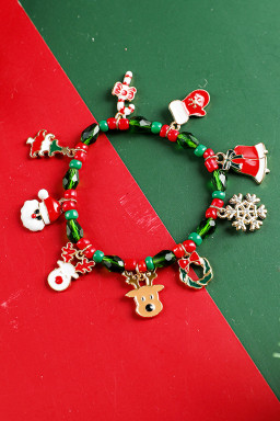 Fiery Red Christmas Pattern Pendant Beaded Bracelet