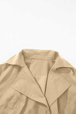 Pale Khaki Solid Color Lapel Collar Pocket Wind Coat