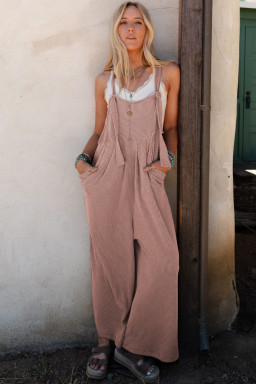 Dune Corded Solid Adjustable Straps Wide Leg Loose Jumpsuit