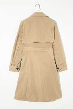 Pale Khaki Solid Color Lapel Collar Pocket Wind Coat