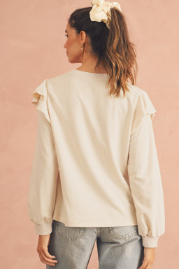 Jet Stream Plain Ruffle Shoulder Long Sleeve Top