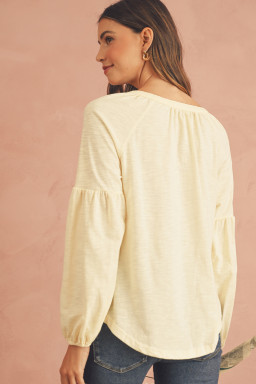 Apricot Paisley Floral Embroidered Notch V Neck Blouse