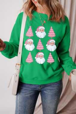 Dark Green Santa Claus Christmas Tree Graphic Sweatshirt