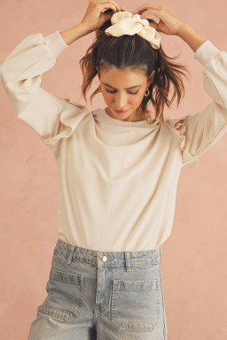 Jet Stream Plain Ruffle Shoulder Long Sleeve Top