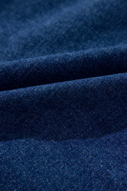 Navy Blue Ruffle Raw Hem Flap Pockets Denim Jacket