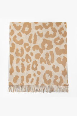 Parchment Cow Print Fringed Winter Large Scarf