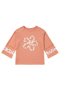 Grapefruit Orange Flower Exposed Seam Patchwork Loose Top