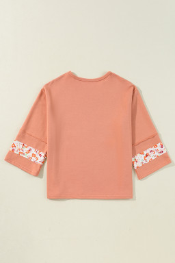 Grapefruit Orange Flower Exposed Seam Patchwork Loose Top