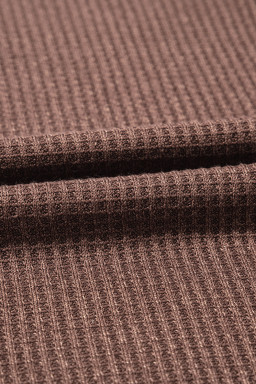 Coffee Ruffle Floral Sleeve Patchwork Waffle Top