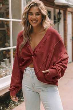 Red Mineral Wash Twist Backless Oversized Sweatshirt