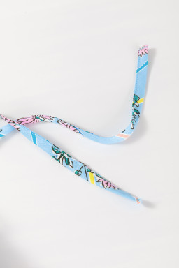 Sky Blue Floral Striped Smocked V Neck Blouse