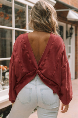 Red Mineral Wash Twist Backless Oversized Sweatshirt