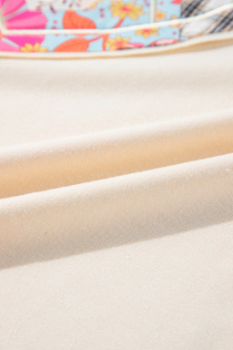 Beige Plaid Floral Patchwork Heart Long Sleeve Top