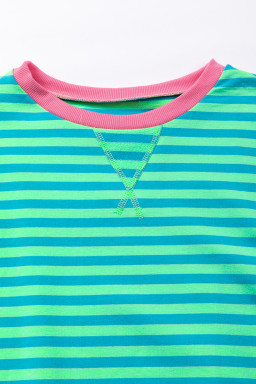 Sky Blue Stripe Contrast Edge Oversized Pullover