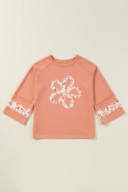 Grapefruit Orange Flower Exposed Seam Patchwork Loose Top