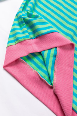 Sky Blue Stripe Contrast Edge Oversized Pullover