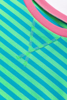 Sky Blue Stripe Contrast Edge Oversized Pullover