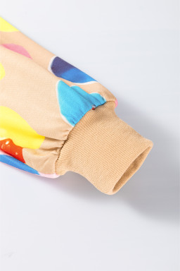 Khaki Funny Leopard Print Drop Shoulder Pullover Sweatshirt