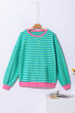 Sky Blue Stripe Contrast Edge Oversized Pullover
