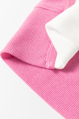 Sachet Pink Waffle Patchwork Striped Sleeve Top